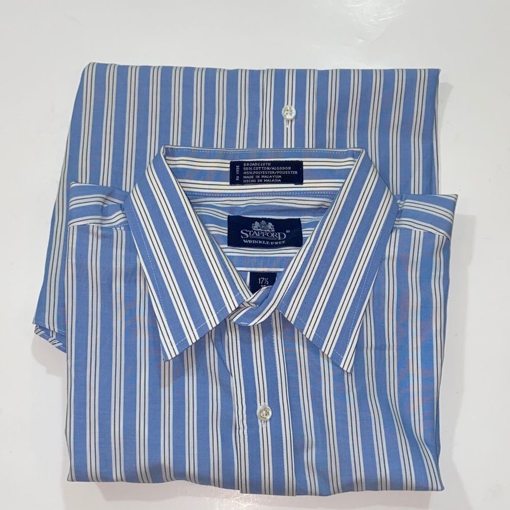 Stafford Blue And White Striped Dress Shirt Size 17/1/2 (35) New No Tag